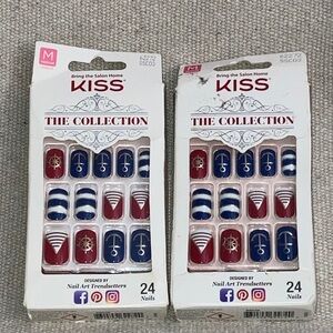 Kiss Collection Nautical Anchor Glue On Nails Medium Length 2 Packs 24 each kit